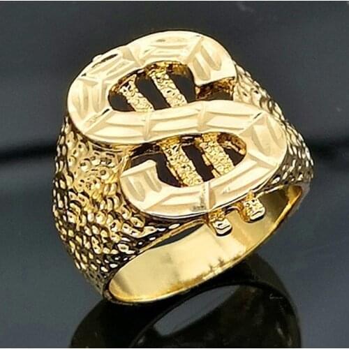 New Trendy Dollar Shape$$ Ring Mens Ring Fashion Metal Gold Plated Ring Accessories Party Jewelry