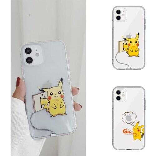 Pokemon Pikachu Creative Animation Cartoon Suitable for Iphone12promax/11pro/xsmax/8plus/XR Transparent Protective Cover