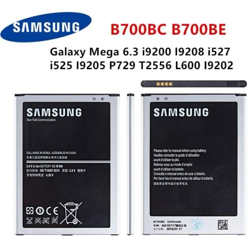 SAMSUNG Orginal B700BC B700BE/BU Battery 3200mAh For Samsung Galaxy Mega 6.3 i9200 I9208 i527 i525 I9205 P729 T2556 L600 I9202
