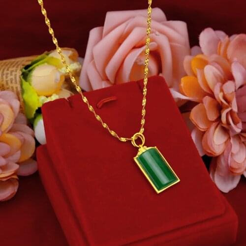 18k Gold Chain Necklace Jewelry Womens Gemstone Agate Pendant Necklace Female Jade Clavicle Necklace Fashion Anniversary Gift