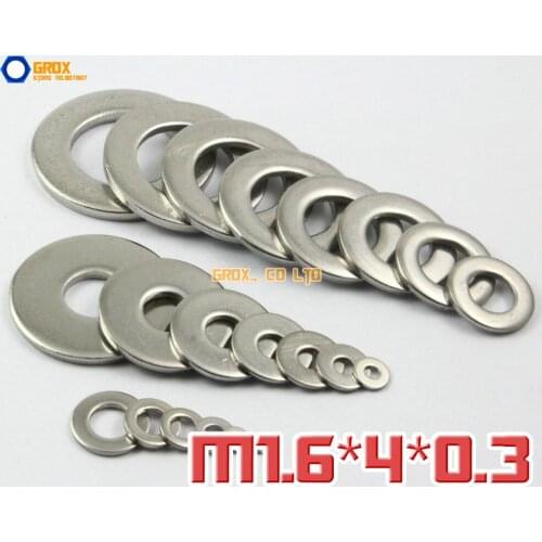 500 Pieces M1.6 x 4 x 0.3 304 Stainless Steel Flat Washer A2-70
