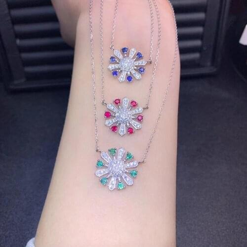 Red blue green colors gemstone pendant for necklace fine jewelry natural sapphire emerald ruby 925 sterling silver party gift