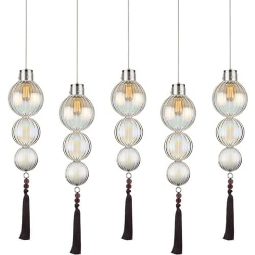 Post Modern Striped Glass Gourd Pendant Lights Nordic Chinese Staircase Model Living Room Hotel Lantern Hanging Lamps Fixtures