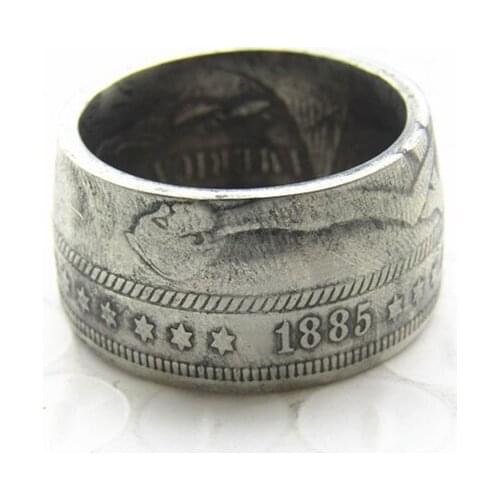 Hobo 1885 Morgan Silver Dollar Coin Ring Silver Plated Handmade In Sizes 8-16