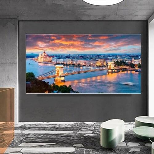 Modern Spain Panorama Canvas Painting Budapest Sunset Scenery Posters and Prints Wall Art Pictures for Living Room Decor Cuadros