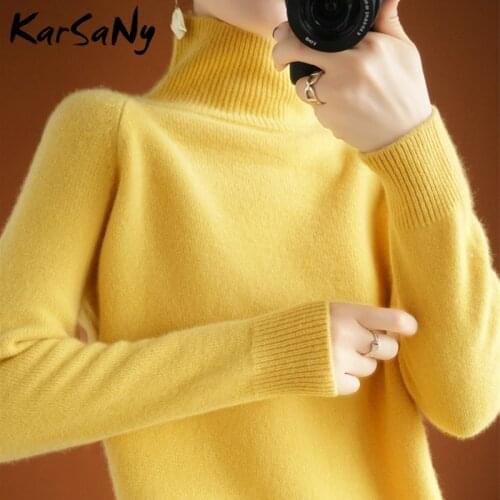 Womens Knitted Fall Thick Sweater For Women Winter Warm Black Turtleneck Women Loose Yellow Knit Sweater Woman 2020 Sweaters Top