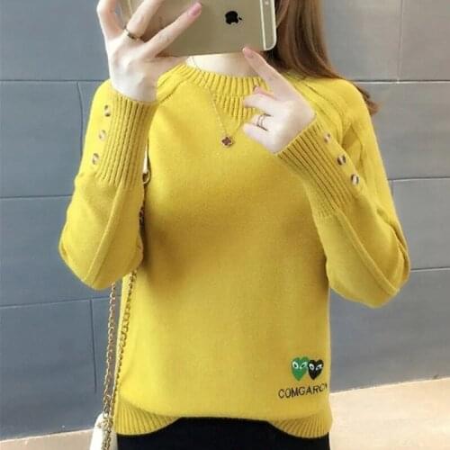 Womens Sweater Thick Loose Embroidered Pullover Sweaters Knitted Long Sleeves Tops Autumn Winter Fashion Black Clothing