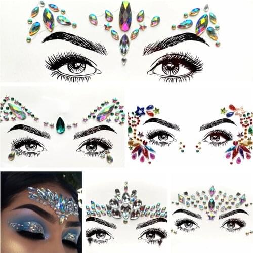 Eyebrow Forehead Eyes Tattoos Sticker Flash Gems Face Decoration Crystal Diamond Eyes Jewelry Paste For Festival Prom Body Art