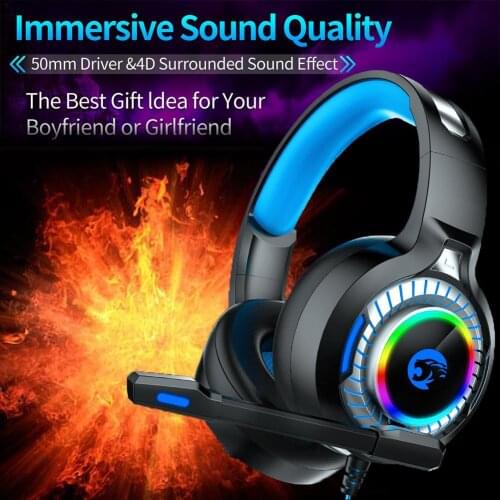 Universal A60 Gaming Headset, Surround Stereo Gaming Headphones With Noise Cancelling Mic, LED Lights Soft Memory Earmuffs