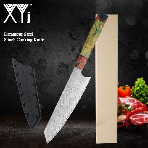 XYj Damascus Chef Knife 8 Inch 67 Layers Damascus Kitchen Knife Stabilized Wood Handle Meat Vegetables Cleaver Kitchen Tools
