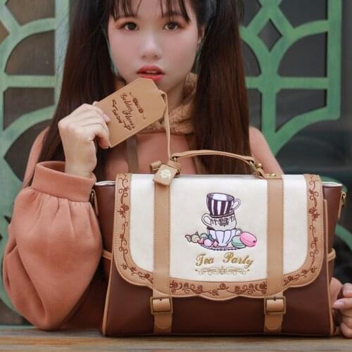 Japanese lolita embroidery bag fresh female bag college JK bag student school bag shoulder loli cosplay gothic lolita bag