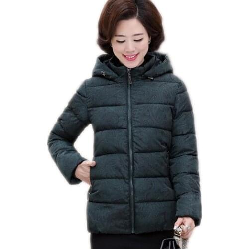 2019 Solid Mid-Age Winter Women Jackets Female Hooded Slim Warm Down Jacket Short Cotton-Padded Wadded Jacket Plus Size 5XLQ1010