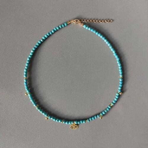 Women fashion evil eye pendant necklace handmade stone Beaded Choker party banquet charm accessories 2021 украшения женские