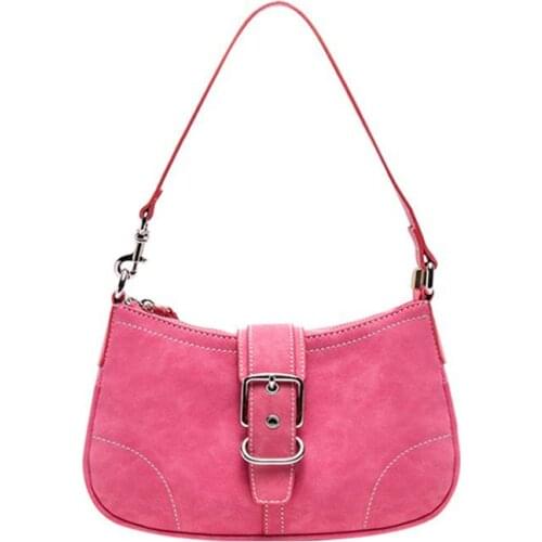 Fashion Women Niche Design Retro Rose Red Baguette One-shoulder Underarm Vintage Armpit Bag Chain Crossbody Bags Handbag Pouch