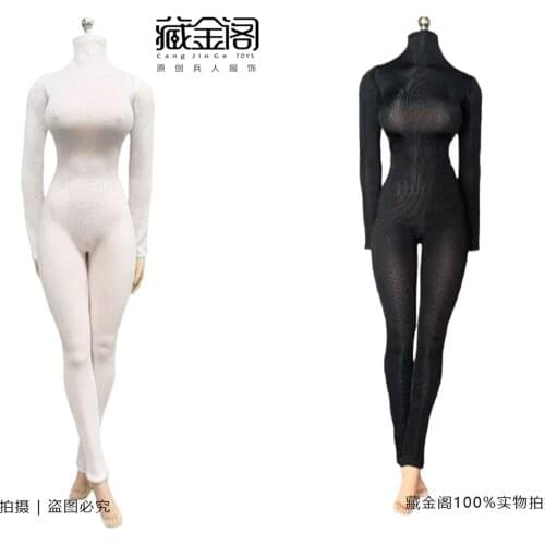 1/6 Female Jumpsuit Black/White High Elastic Bodysuit Base Shirt Clothing Accessories Fit for Tbl Ud Action Figure Body In Stock
