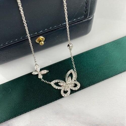 Hot Brand Pure 925 Sterling Silver Jewelry For Women Blue Diamond Wedding Jewelry butterfly Flower Pendant 925 Silver Necklace