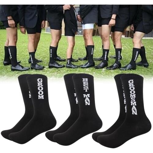 1-5Pairs Wedding Men Groom Best Man Groomsmen Letter Socks Fashion Combed Cotton Dressing Socks Wedding Party Socks