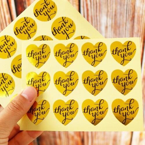 108pcs Golden Paper Sticker Scrapbooking Heart Thank You Sealing Label Sticker Baking Handmade DIY Paper Gift Stickers Cake Deco