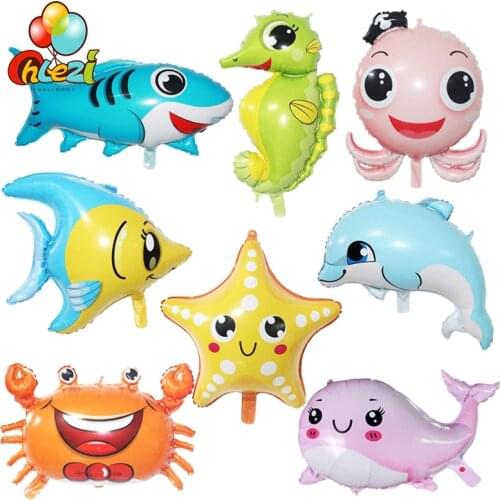 4pc Cartoon sea animal balloons Shark octopus crab whale dolphin Fish Birthday party decorations Kids toys Sea Theme baby shower