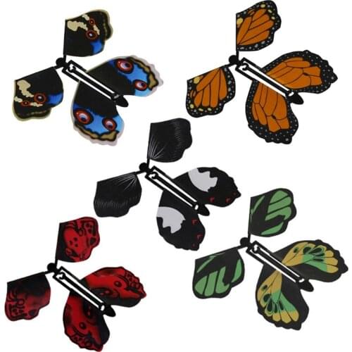 5pcs Flying in the Book Butterfly Rubber Band Powered Wind Up Butterfly Toy for Kids