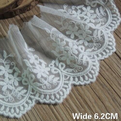 6.2CM Wide Luxury White Mesh Decorative Lace Flower Cotton Needlework Dress Guipure Applique Ribbon DIY Curtains Sewing Supplies