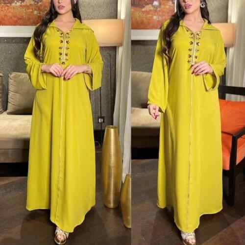 Abaya Dubai Turkey Muslim Women Hooded Long Dress Embroidery V-Neck Rhinestone Islamic Clothing Robe Eid Mubarak Kaftan