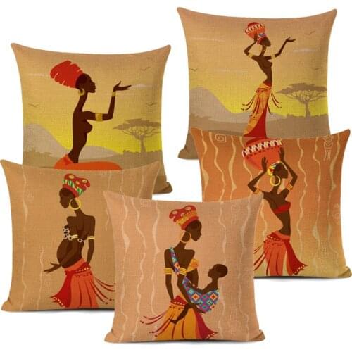 African Women Pillow Case Tribal Style Decorative Cushions Cover Sofa Home Car Living Room Decor Pillow Cover