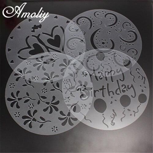 Aomily 4 pcs/Set DIY White Round Pattern Cake Mold Chocolate Cream Sugar Cutter Bakeware Paste Fondant Sugar Craft Decorating