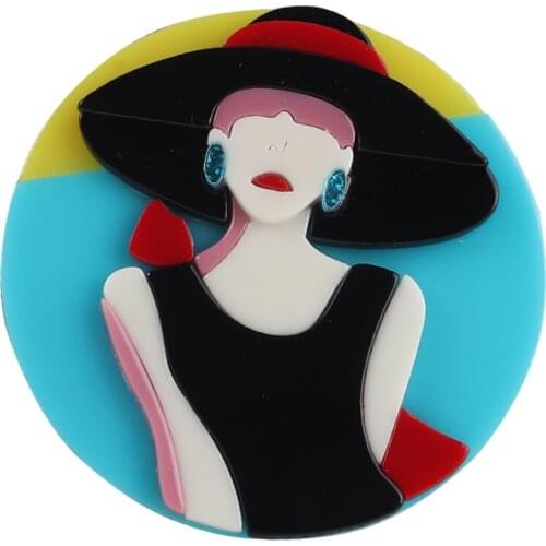 New Fashion Lady Wear Hat Acrylic Brooch For Women Big Blue Round Cute Brooch and Pins Clothing Punk Jewelry Party Gifts