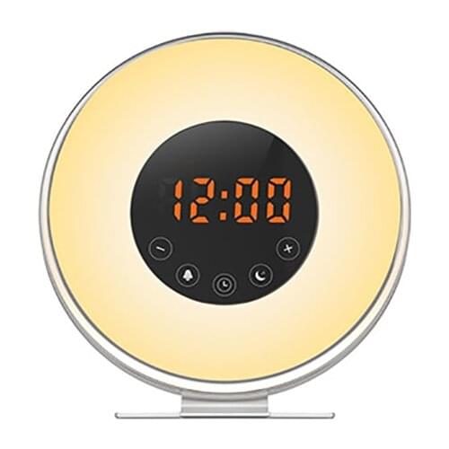 Wake Up Light Alarm Clock Sunrise/Sunset Simulation Digital Clock with FM Radio 7 Colors Light Sounds Function Touch Control