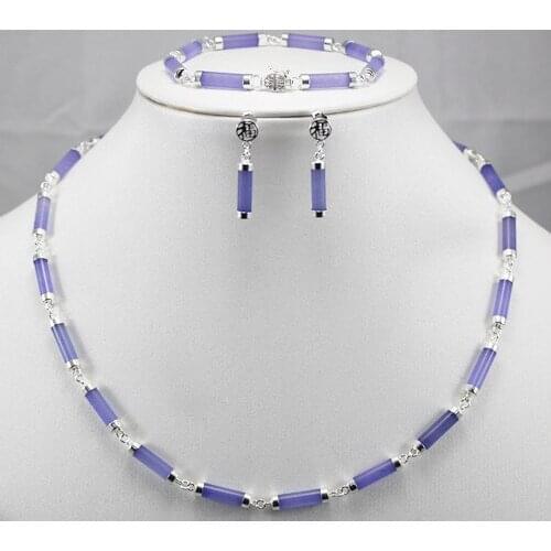 Purple Jades 925 Sterling Silver Earring Bracelet Necklace Set