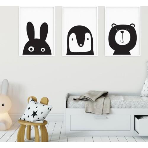 HD Nordic Style Children Home Decoration Boy Black White Posters and Pictures of Living Room Wall Art Canvas Print