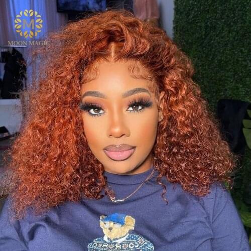 Ginger Orange Wig Human Hair Deep Wave Lace Front Human Hair Wigs Colored Curly Human Hair Wigs Short Bob Lace Front Curly Wigs