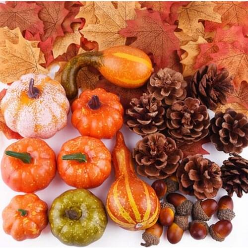 50pcs Mini Artificial Pumpkin Fake Gourd Acorn Berries Maple Leaf Halloween Decoration Harvest Home Halloween Props DIY Crafts