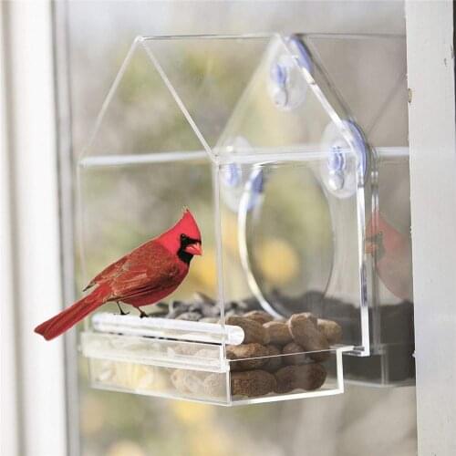 Bird Feeder Acrylic Transparent Window Viewing Bird Feeders Tray Birdhouse Pet Water Feeder Bird Cage New Style Pet Bird Feeder
