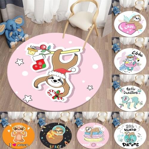 Cartoon Round Carpet Sloth Printed Area Rugs Carpet For Living Room Bedroom Bath Floor Mat Flannel Anti-Slip Mat for Children