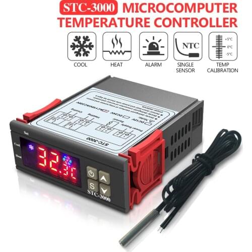 STC-3000 Microcomputer Temperature Controller Thermoregulator 12V 24V 110V-220V Digital Thermostat With Sensor Heating Cooling