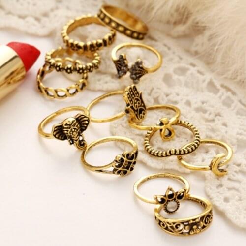 Fashion Rings Set Mixed Hasma Hand Silver Plated Gold Color Elephant Palm Knuckle Midi Rings Female Anillos Mujer Jewelry Gift