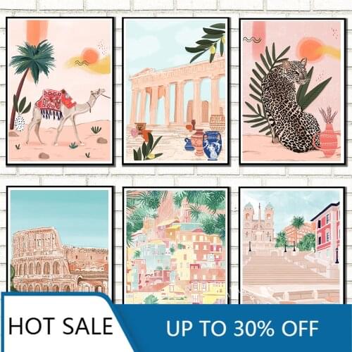 Nordic Leopard Jungle Camel Animal Wall Art Canvas Painting Posters Prints Coast Desert Landscape Wall Decor Kids Home Decor