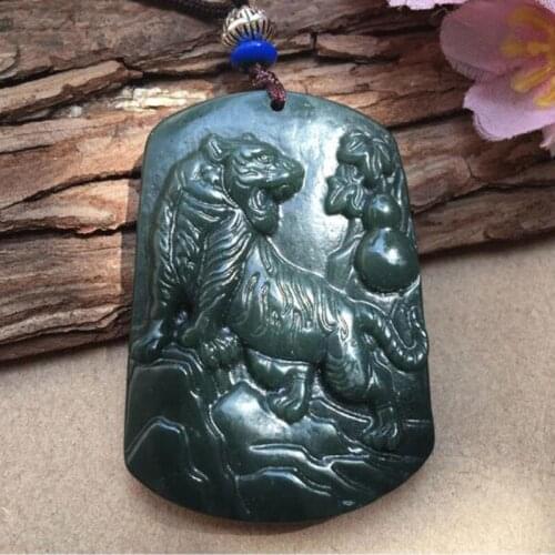 Jade Pendant Natural Hetian Qingyu Tiger Pendant Jewelry Fine Jewelry Zodiac Tiger Pendant Tiger Jade Necklace Pendant