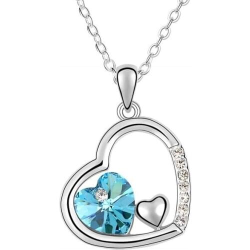 JS N102 Heart Women Jewelry White Gold And Yellow Gold Color Fashion Pendant Necklace High Quality Austrian Crystal Accessories