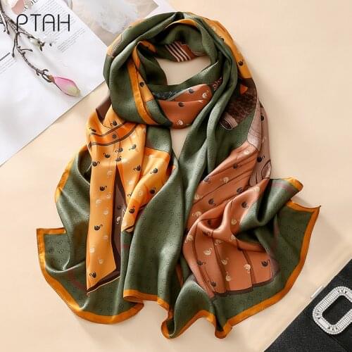 [PTAH] Women Scarves 100% Mulberry Silk Shawl Wrap Softer Comfortable Scarves Autumn Winter Temperament Scarves Ladies 175*50cm
