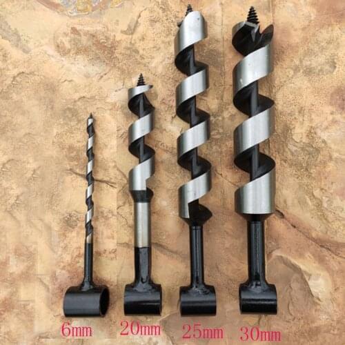 Portable Manual Survival Drill Bits, Wood Auger Drill Bit -4 Sizes Backpack Hiking Woodworking Drill 6mm 20mm 25mm 30mm