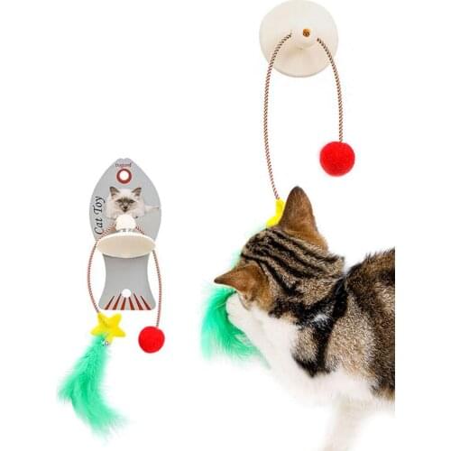 Sucker Cat Teasing Stick Elastic Tease Feathers Stick Kitten Funny Cat Toys Interactive Training Playing Pet Supplies