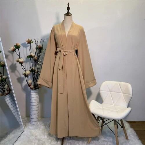 Simple muslim Dress Smooth Silky Elegant pure color Long Muslim Dresses Women Modest Wear Clothing EID robes Abayas for Turkish