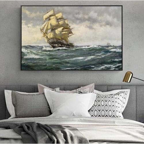 Modern Seascape Canvas Art Paintings For Living Room Wall Posters And Prints Ship Sailing In The Wave Pictures Home Decor Art