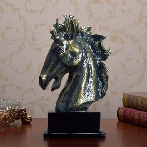 Europe Style Retro fake brozne statues hores head sculptures ecoration resin crafts Mascot Guarding Home horse statues study