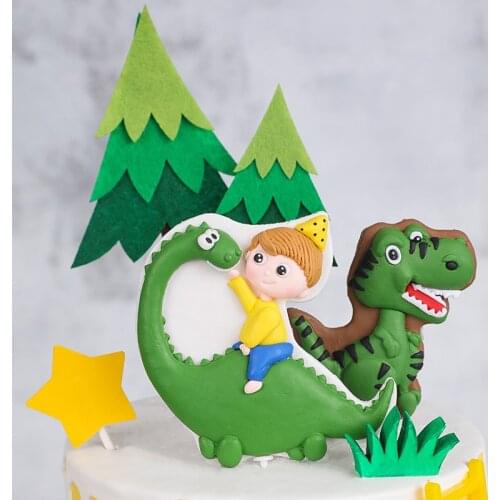 Jungle Party Dinosaur Boy‘s Birthday Cake Topper Dinosaur DIY Soft Clay Cake Decoration Happy Birthday Supplies