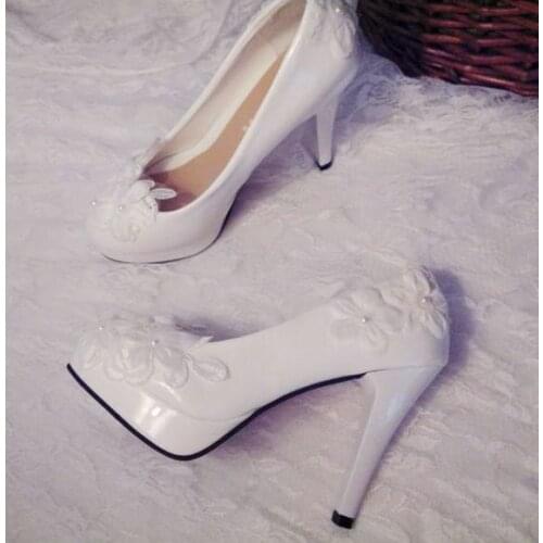 11cm/8.5cm super high heels platforms wedding shoes woman round toes plus size heeled lace flower bridal brides wedding shoe