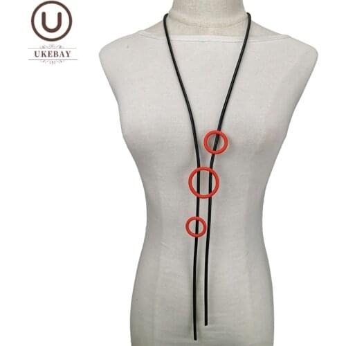 UKEBAY New Handmade Rubber Necklace For Women Simple Red Circle Pendant Necklaces Goth Style Clothes Chain Statement Jewelry